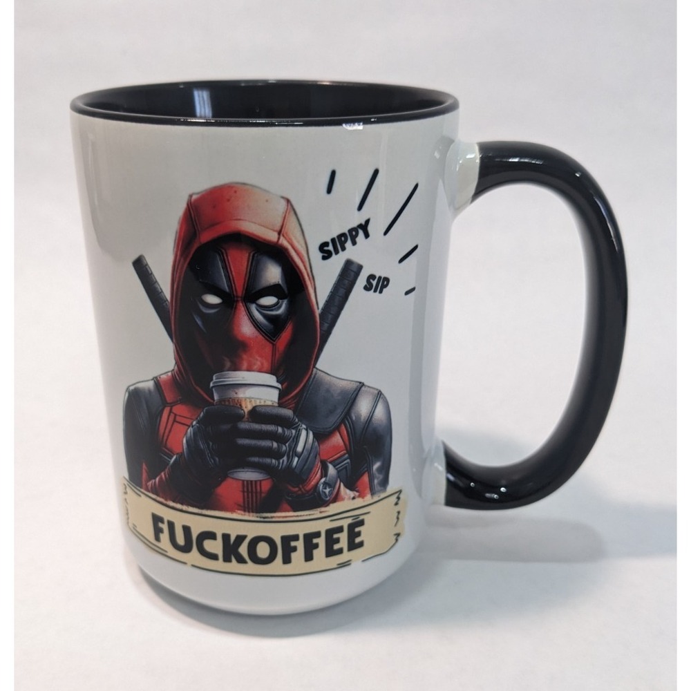 Deadpool Coffee Mug Fuckoffee Funny Novelty Cup‎ 15oz Black Interior Collectable